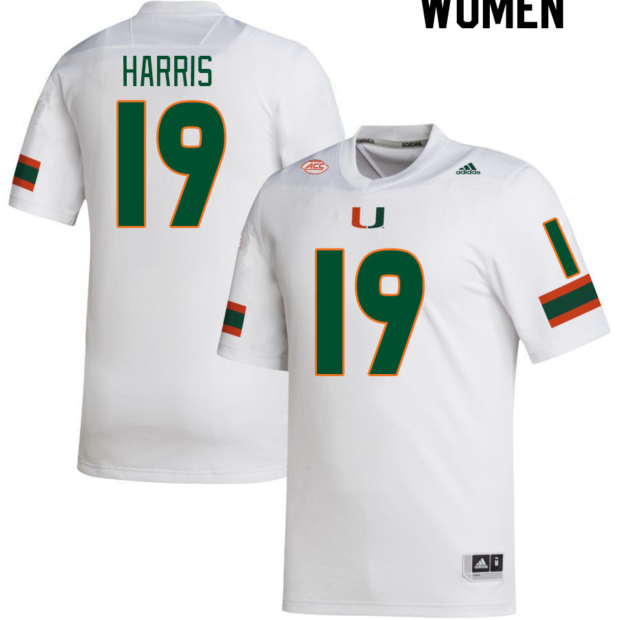 Women #19 Jaden Harris Miami Hurricanes College Football Jerseys Stitched-White